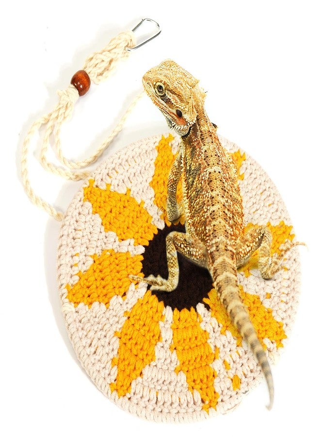 Yosadol Bearded Dragon Hammock, Handwoven Beardie Hammock, Pineapple Pattern Lizard Hanging Bed, Small Animal Pets Round Swing, Bearded Dragon Tank Accessories, Habitats Supplies, Climbing Toy - Image 1